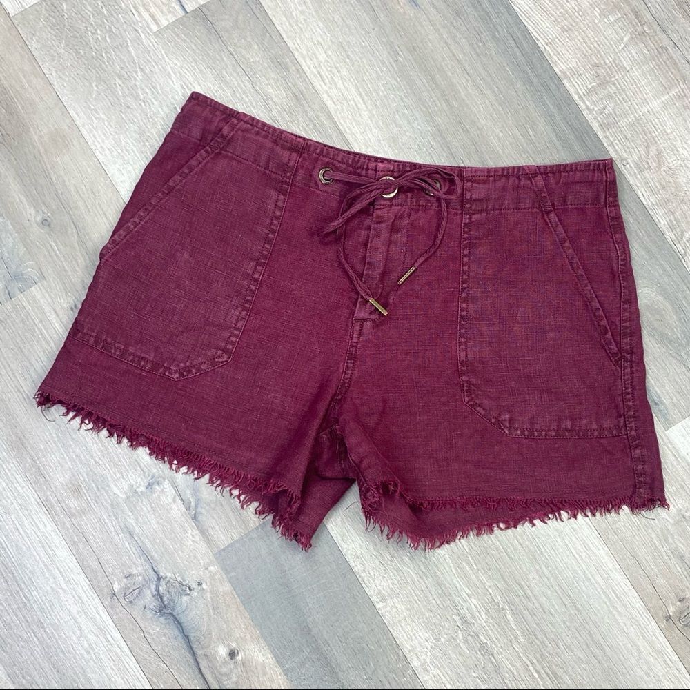 Sanctuary Linen Blend‎ Raw Hem Shorts Maroon 26” Flat Front